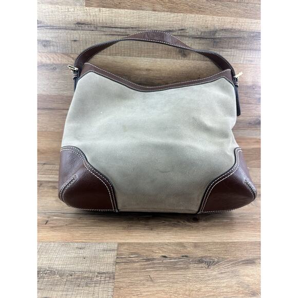 MICHAEL KORS Gray & Brown SUEDE & LEATHER SHOULDER HANDBAG - Picture 4 of 8